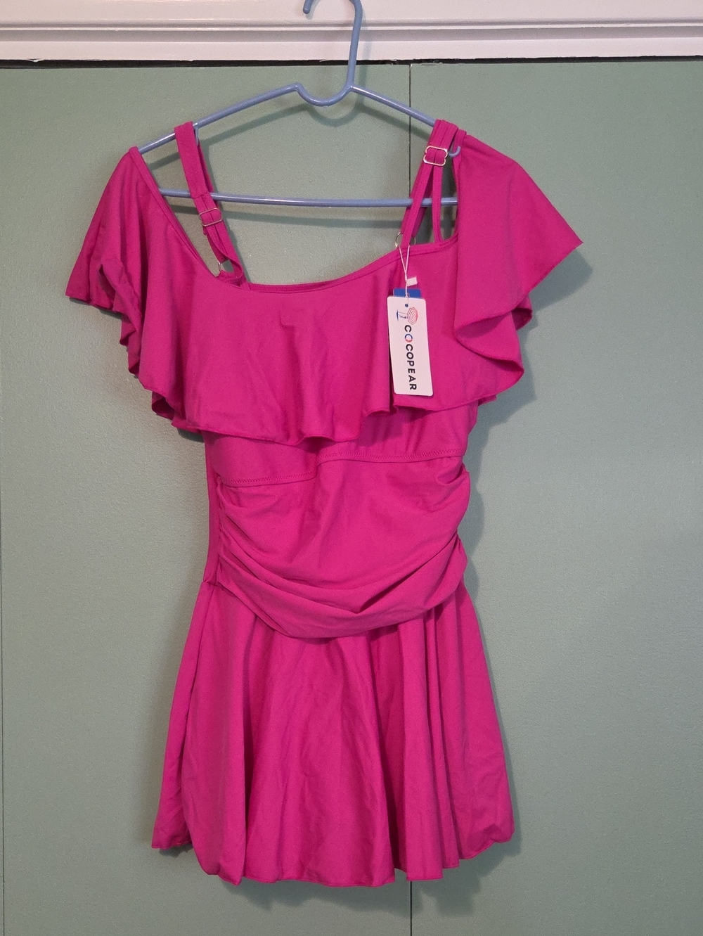Nwt Cocopear Off-Shoulder Ruffle Swimdress Hot Pink Size Medium